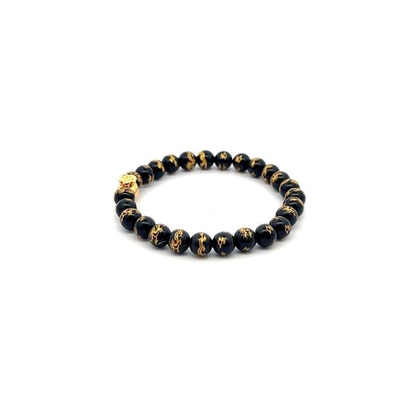 18K Gold Money Bag Lucky Charm Bracelet Onyx Gemstones 6mm - Picture 3 of 5